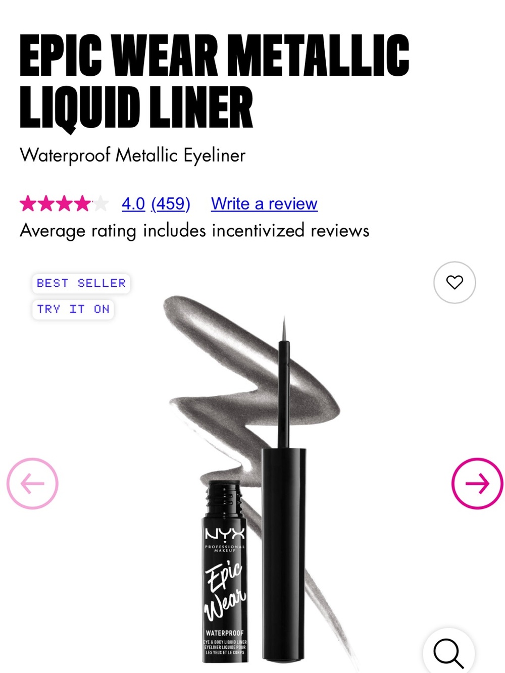 NYX Epic Wear Metallic Liquid Liner — Silver Metallic